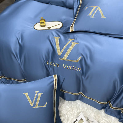 Vintage Luxury Washed Cotton Silk Embroidery 4 Pcs Bedding Set King Size Comforter Set