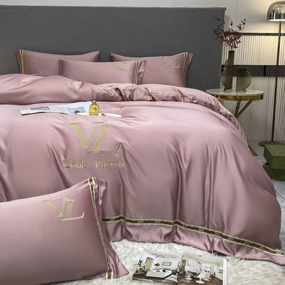 Vintage Luxury Washed Cotton Silk Embroidery 4 Pcs Bedding Set King Size Comforter Set