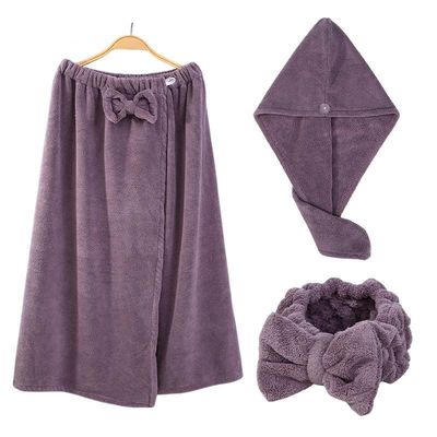 Upgrade Your Bathroom with Coral Velvet Bath Towel Set Enlarged Bra Bath Skirt Hair Band and Dry Hair Cap