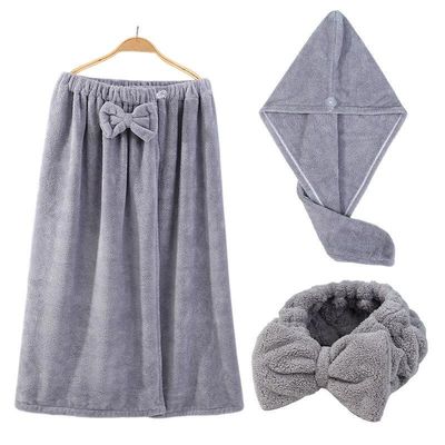Upgrade Your Bathroom with Coral Velvet Bath Towel Set Enlarged Bra Bath Skirt Hair Band and Dry Hair Cap