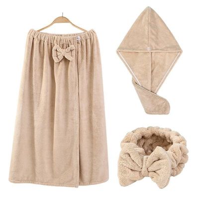 Upgrade Your Bathroom with Coral Velvet Bath Towel Set Enlarged Bra Bath Skirt Hair Band and Dry Hair Cap