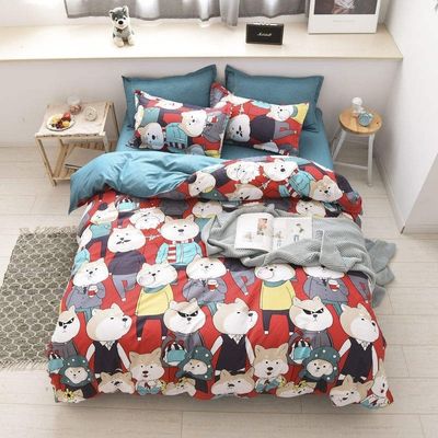 Polyester Cartoon Simple 4 Pcs Bedding Sheet Set Duvet Cover Pillowcase Wedding Bedding