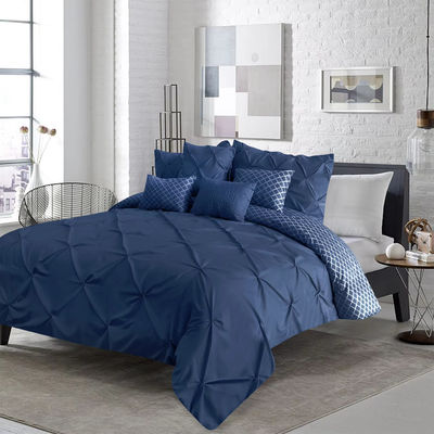 Popularity Stock 90GSM 3 Pieces Pintuck Cover Soft Microfiber Bedding Set All-Season Customized Zipper Closure