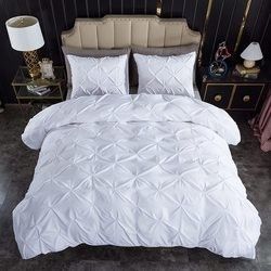 Popularity Stock 90GSM 3 Pieces Pintuck Cover Soft Microfiber Bedding Set All-Season Customized Zipper Closure