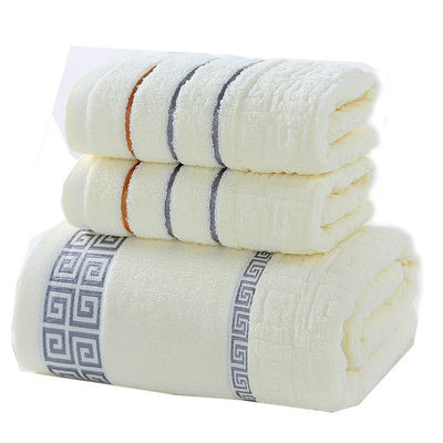 White Plain Forged Cotton Washcloth Bath Towel Absorbent 3-Piece Gift Box with Return Gift Cover