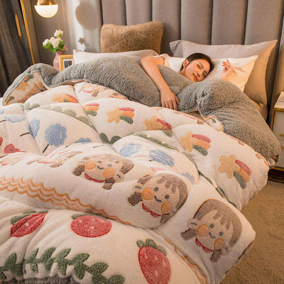 Customised Size Lamb Fleece Milk Velvet Quilt Thickened Super Warm Winter Bedding Set