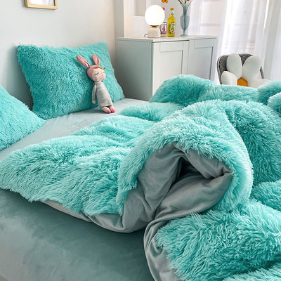 Hot Blue Luxury Shaggy Flanell Mink Velvet Bedding Set for All-Groups in Autumn Winter