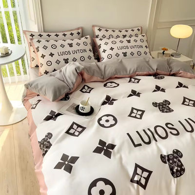 Popularity Cotton 4-In-1 Bedding Set Brown White King Size Duvet Cover Bed Sheet