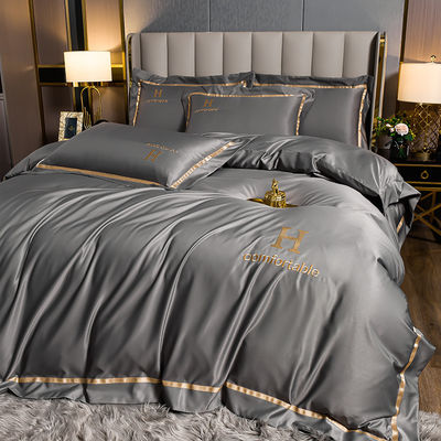 Custom Embroidered Polyester Silky Bedding Set for end Luxury Bedroom in Modern Style