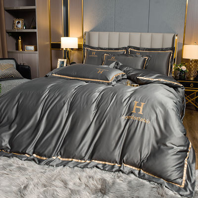 Custom Embroidered Polyester Silky Bedding Set for end Luxury Bedroom in Modern Style
