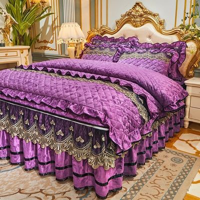 4 Pcs Winter Bed Spreads Cover Skirt Set with Embroidery of 100% Polyester Material
