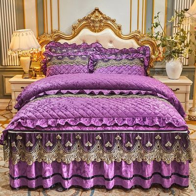 4 Pcs Winter Bed Spreads Cover Skirt Set with Embroidery of 100% Polyester Material