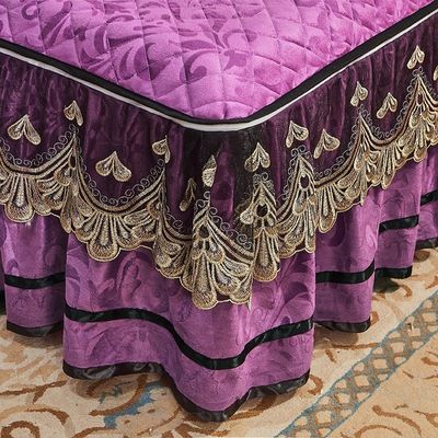 4 Pcs Winter Bed Spreads Cover Skirt Set with Embroidery of 100% Polyester Material
