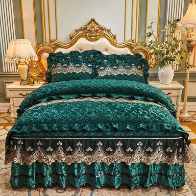 4 Pcs Winter Bed Spreads Cover Skirt Set with Embroidery of 100% Polyester Material
