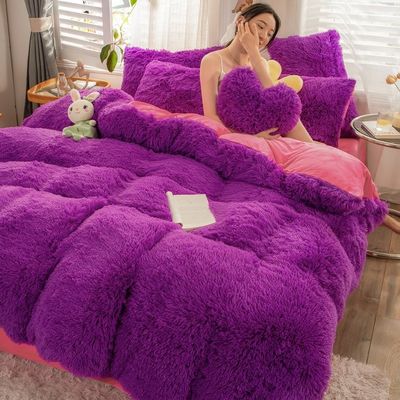 European and American Style Solid Color Thickened Warm Mink Velvet Duvet Bedding Set