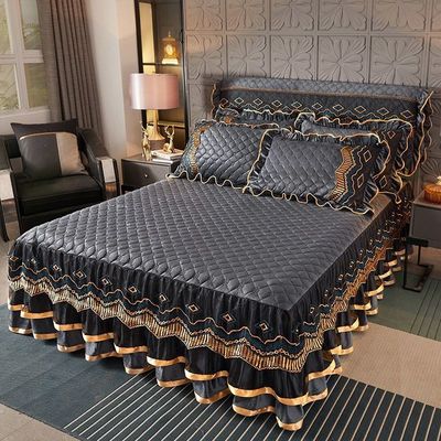 Custom Polyester Bed Skirt Three-piece Dustproof Bed Cover for Home 40 Fabric Count