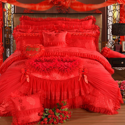 100% Cotton Solid Color Velvet Lace Bed Duvet Cover Fitted Skirt Sheets 4pcs Bedding Set