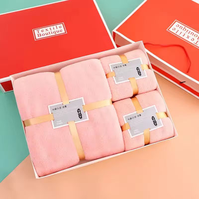 Soft and Absorbent Home Hotel Spa Bath Towel Set Gift in Thick Coral Fleece Microfiber