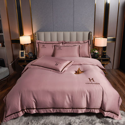 Customized Polyester Silky Bedding Set High Luxury Solid Color Duvet Cover Sheet