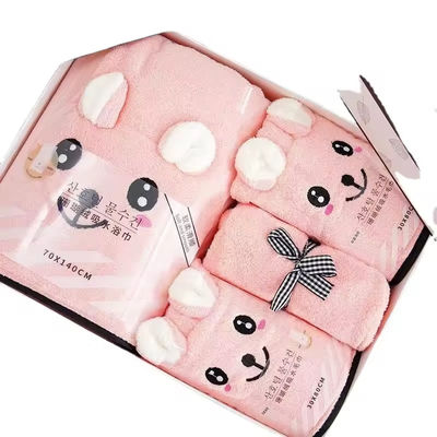 Home Solid Color Towel Set Custom Logo Quick Dry 4 Piece Bath Towels with Soft Touch