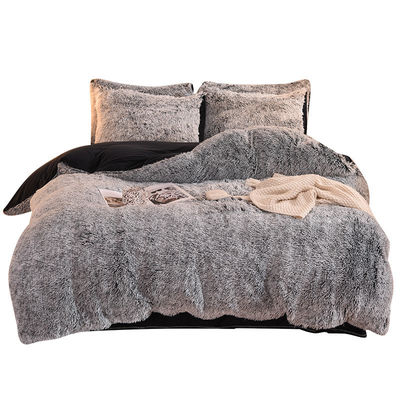 Home Hotel Wedding Rainbow Color Faux Fur Velvet Fluffy Plush Soft Bedding Set 4 Pieces