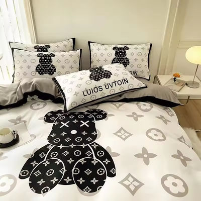180GSM Cartoon White Bear Head Bear Design Bedding Sets Collection Fitted Sheet Bed Cover Sheet Pillowcase