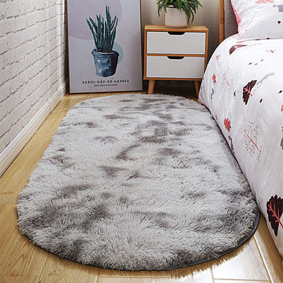 Stain Resistant Ultra Soft Fluffy Bedroom Rugs Oval Beige Throw Rugs for Small Spaces
