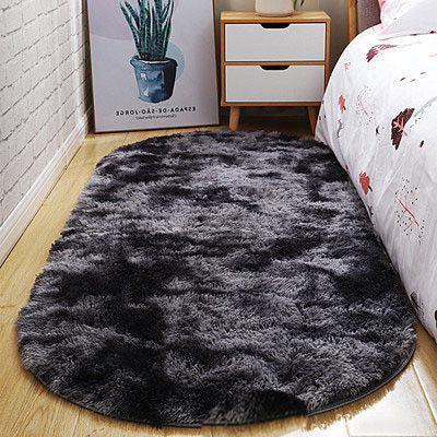 Stain Resistant Ultra Soft Fluffy Bedroom Rugs Oval Beige Throw Rugs for Small Spaces