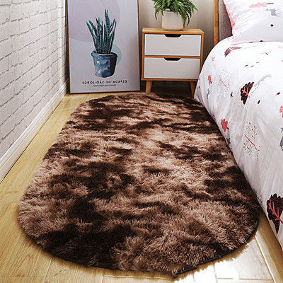 Stain Resistant Ultra Soft Fluffy Bedroom Rugs Oval Beige Throw Rugs for Small Spaces