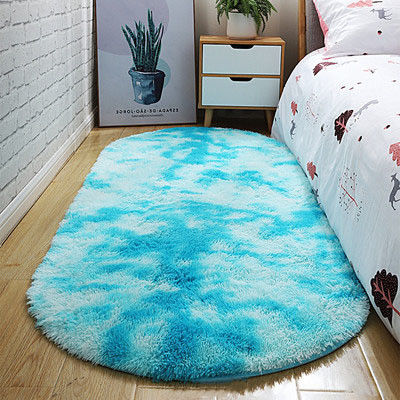 Stain Resistant Ultra Soft Fluffy Bedroom Rugs Oval Beige Throw Rugs for Small Spaces
