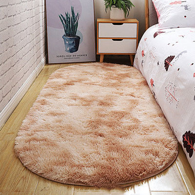 Stain Resistant Ultra Soft Fluffy Bedroom Rugs Oval Beige Throw Rugs for Small Spaces