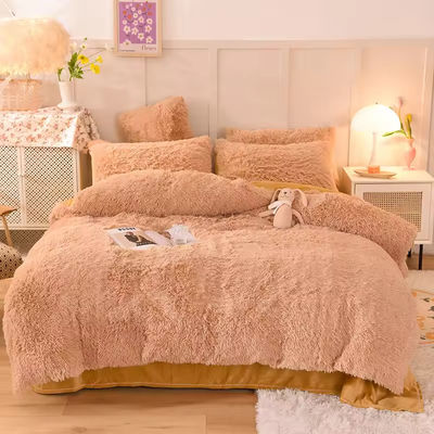 Rainbow Color Bed Sets Fur Velvet Fluffy Plush Soft Luxury Bedding Sheet Set of 4 Pcs