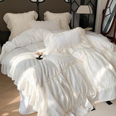 4PCS Fluffy Duvet Quilt Bedding Set Solid Pattern Luxury Bed Sheet Set Comforter Bedding