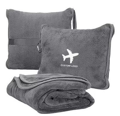 Custom Logo Embroidery Travel Blanket and Pillow Set for Comfortable Airplane Travel