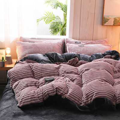 Home Hotel 4 pcs Flannel Bedding Set Duvet Cover Flat Sheet Pillow Cases Queen/King Size