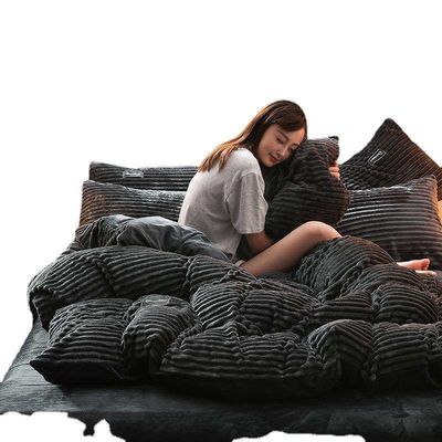 Home Hotel 4 pcs Flannel Bedding Set Duvet Cover Flat Sheet Pillow Cases Queen/King Size