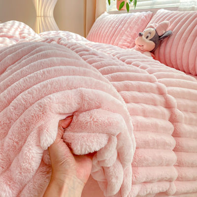 Hot Furry Design Rabbit Faux Fur Fluffy Plush Warm Duvet Cover Set Four-piece Bedding Set