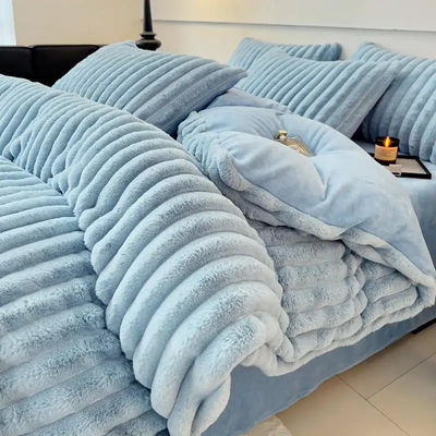 Polyester Filling Hot Rabbit Faux Fur Fluffy Plush Warm Duvet Cover Set for 2.0m Bed