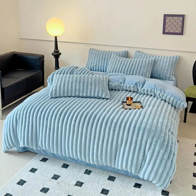 Polyester Filling Hot Rabbit Faux Fur Fluffy Plush Warm Duvet Cover Set for 2.0m Bed
