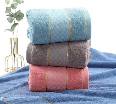 Highly Absorbent 32S Cotton Towel with Gold Edge and Solid Color Cut Pile Pattern