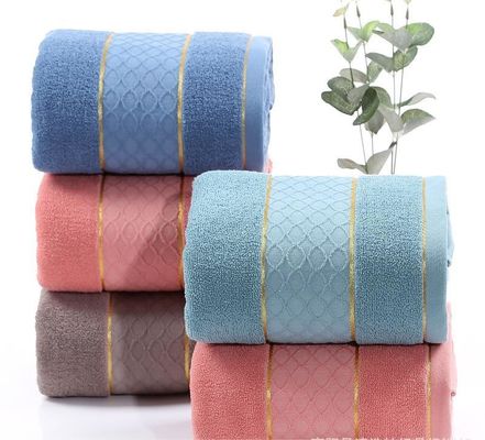 Highly Absorbent 32S Cotton Towel with Gold Edge and Solid Color Cut Pile Pattern