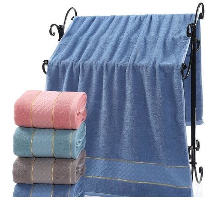 Highly Absorbent 32S Cotton Towel with Gold Edge and Solid Color Cut Pile Pattern