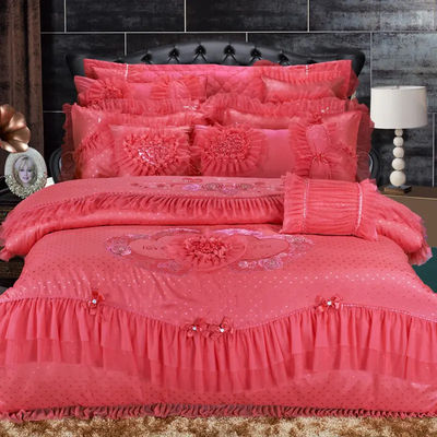 200TC 100% Cotton Bed Sheet Quilt Cover Bed Skirt Set for European and American Style