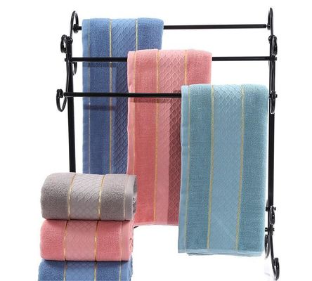 Highly Absorbent 32S Cotton Towel with Gold Edge and Solid Color Cut Pile Pattern