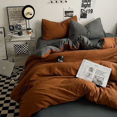 4-piece Duvet Cover Set Solid Color Washed Cotton Bedding Set for Adult and Child