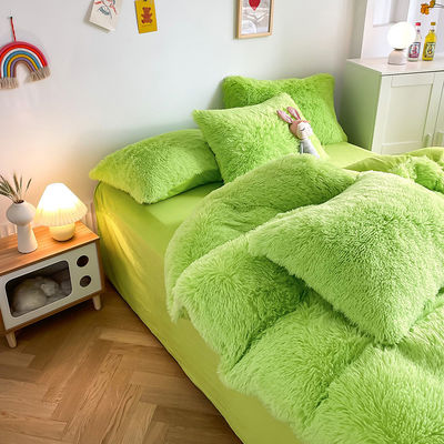 2023 Shaggy Warm Mink Velvet Crystal Bedding Solid Duvet Cover for 1.5m 5 feet Bed 4 Pcs