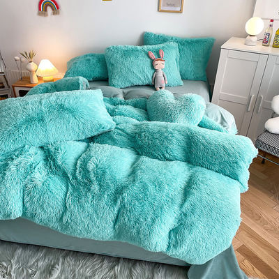 2024 Hot Blue Luxury Shaggy Warm Mink Velvet Crystal Bedding Set for Winter Bed Linen