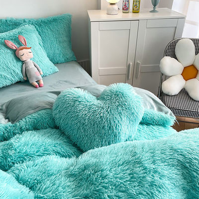 2024 Hot Blue Luxury Shaggy Warm Mink Velvet Crystal Bedding Set for Winter Bed Linen