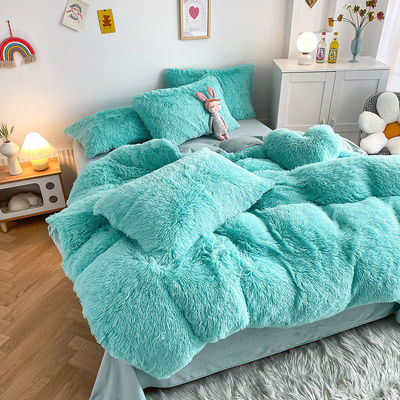 2024 Hot Blue Luxury Shaggy Warm Mink Velvet Crystal Bedding Set for Winter Bed Linen
