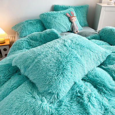 2024 Hot Blue Luxury Shaggy Warm Mink Velvet Crystal Bedding Set for Winter Bed Linen